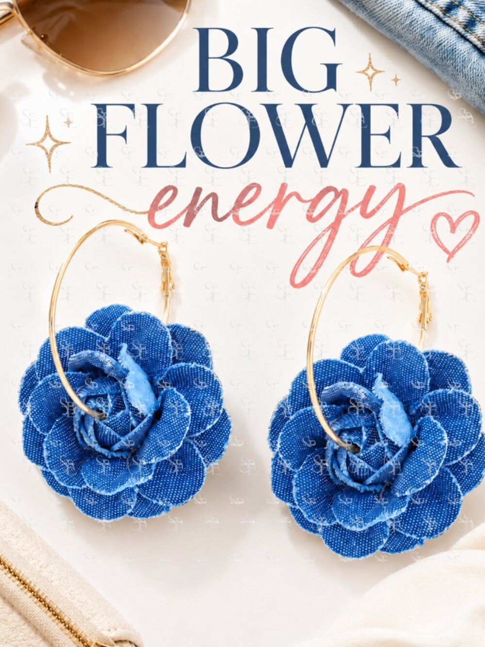 Oversized Fabric Flower Hoop Earrings